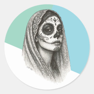 Mexican Catrina with Roses and Veil Dia de muertos Classic Round Sticker