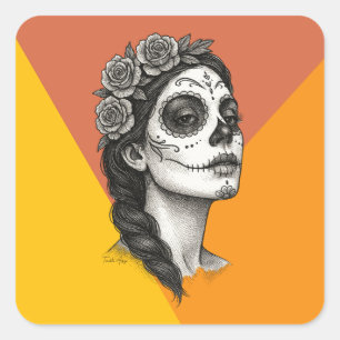 Mexican Catrina with Roses Day of the Dead Square Sticker