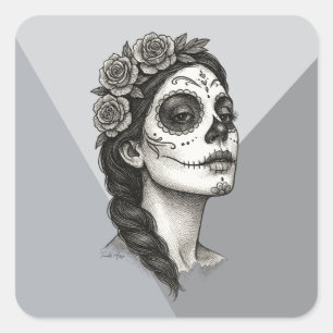 Mexican Catrina with Roses Day of the Dead Square Sticker