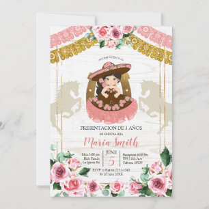 Mexican Charra Pink Rose 3rd Birthday Western Invitation