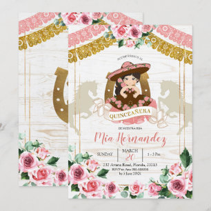 Mexican Charra Pink Rose Quinceanera Western Invitation