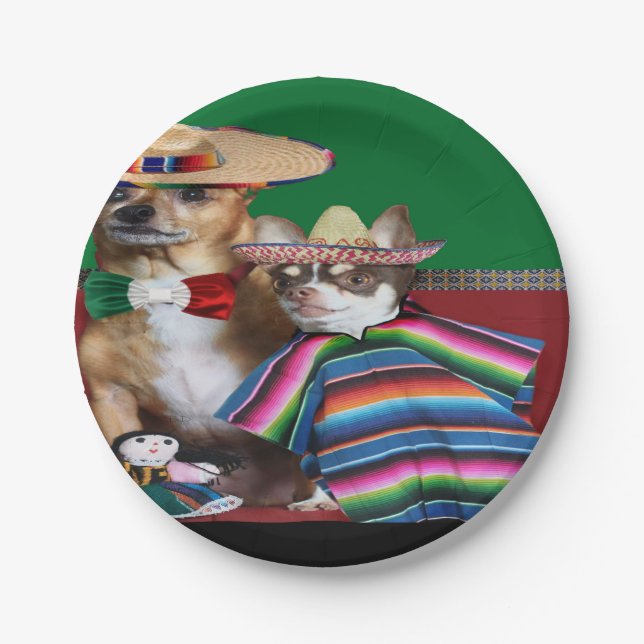 Mexican chihuahua dogs paper plates (Front)