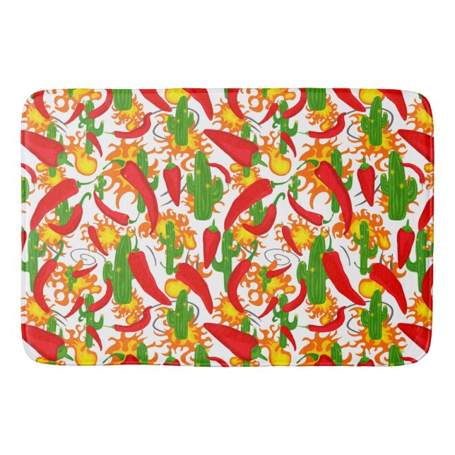 Mexican Chillies and Flames Bath Mat (Front)