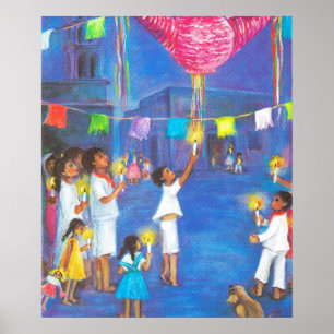 Mexican Christmas, Children and pinatas Poster