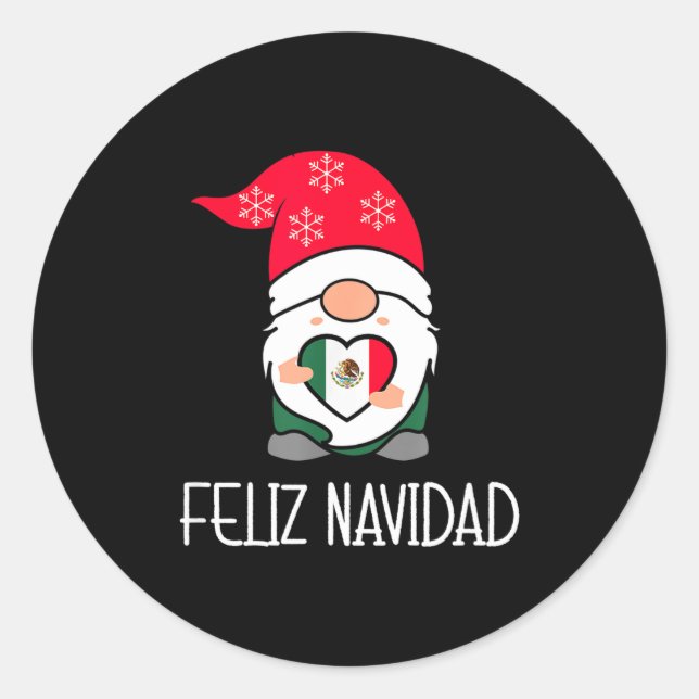 Mexican Christmas Gnome Feliz Navidad Mexico  Classic Round Sticker (Front)