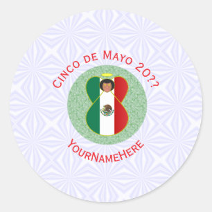 Mexican Cinco de Mayo Angel Personalised  Classic Round Sticker