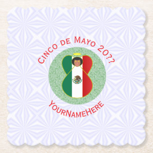 Mexican Cinco de Mayo Angel Personalised Paper Coaster