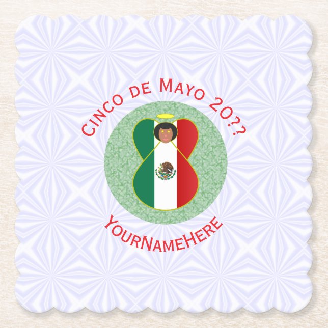 Mexican Cinco de Mayo Angel Personalised  Paper Coaster (Front)