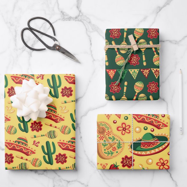 Mexican Cinco De Mayo Pattern  Wrapping Paper Sheet (Front)