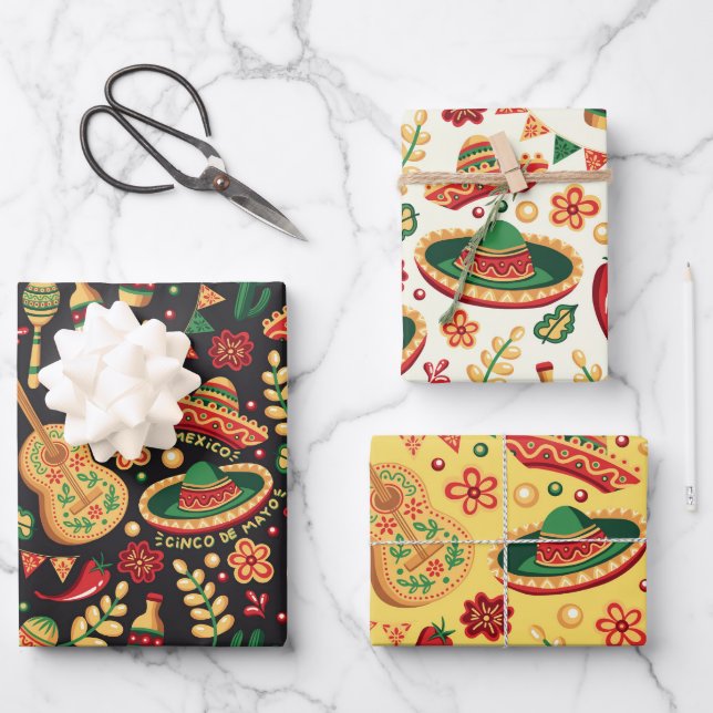 Mexican Cinco De Mayo Pattern  Wrapping Paper Sheet (Front)