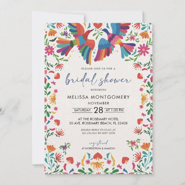 Mexican Coloful Bird Bridal Shower Invitation (Front)