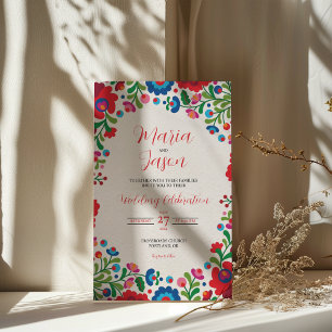 Mexican Colorful Floral Aesthetic Folk Art Wedding Invitation