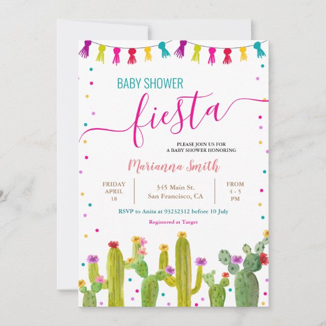  Mexican Colourful Cactus Fiesta Baby shower Party Invitation (Front)