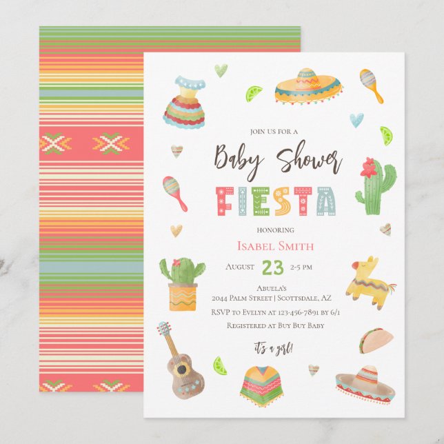 Mexican Colourful Fiesta Baby Shower Invitation (Front/Back)