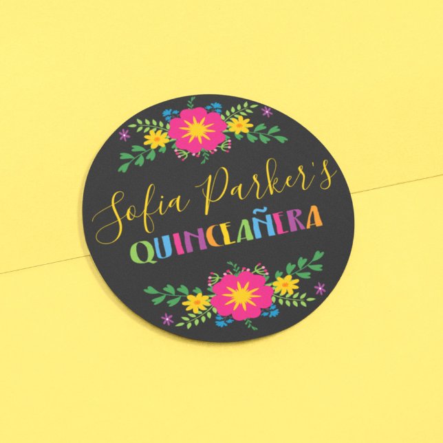 Mexican colourful Fiesta Quinceañera Classic Round Sticker (Creator Uploaded)