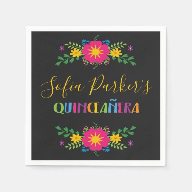 Mexican colourful Fiesta Quinceañera Napkin (Front)