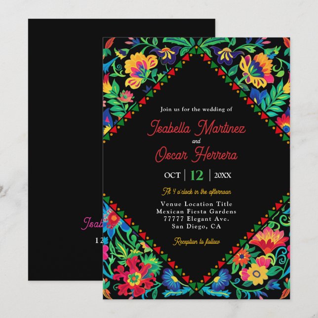 Mexican colourful fiesta wedding invitation (Front/Back)