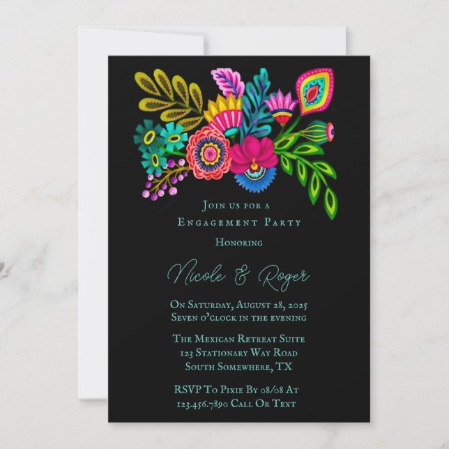 Mexican Colourful Flora Engagement Party Invitation (Front)