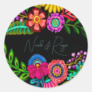 Mexican Colourful Flora Wedding Classic Round Sticker
