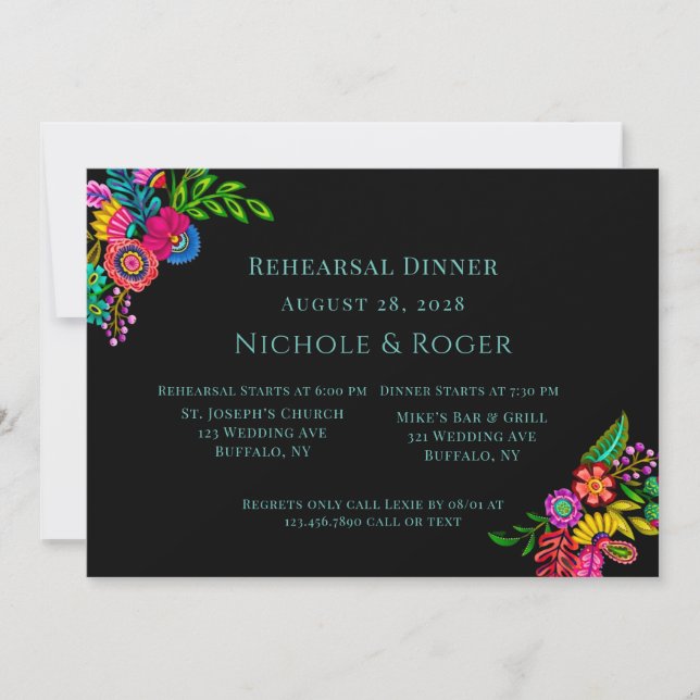 Mexican Colourful Flora Wedding Rehearsal Dinner  Invitation (Front)