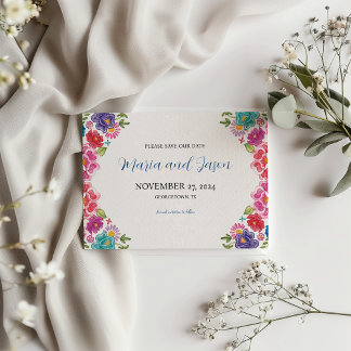 Mexican Colourful Floral Botanical Fiesta Wedding Save The Date