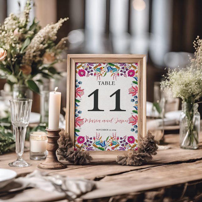 Mexican Colourful Floral Botanical Modern Wedding Table Number (Mexican Colorful Floral Botanical Modern Wedding Table Number)