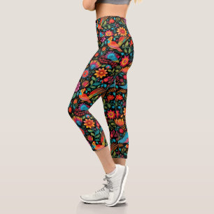 Mexican colourful floral capri leggings