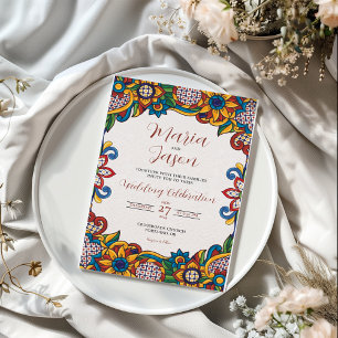 Mexican Colourful Floral Folk Art Flowers Wedding Invitation