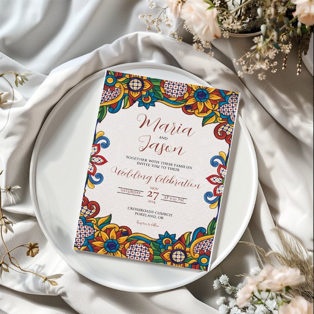 Mexican Colourful Floral Folk Art Flowers Wedding Invitation (Mexican Colorful Floral Folk Art Flowers Wedding Invitation)