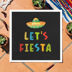Mexican Colourful Let's Fiesta Black Napkin
