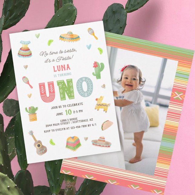 Mexican Colourful Photo Fiesta First Birthday Invitation (Creator Uploaded)