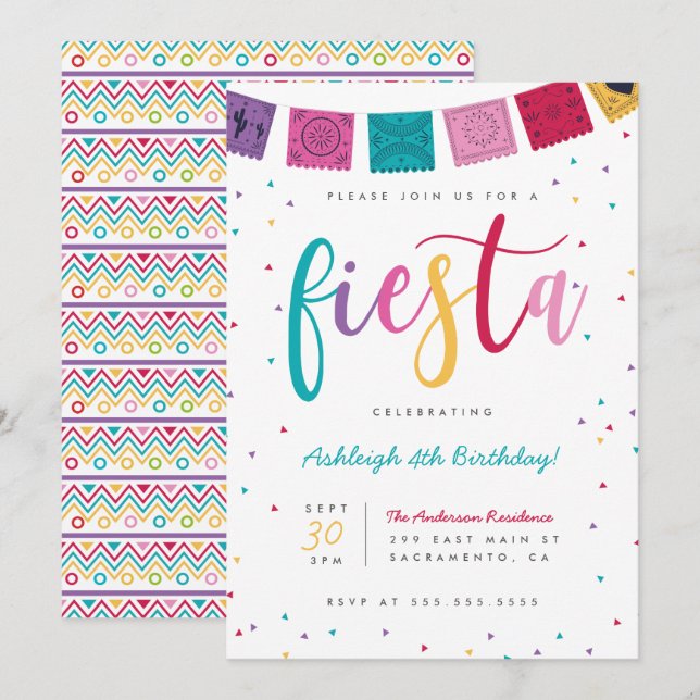 Mexican Colourful Script Fiesta Kids' Birthday Invitation (Front/Back)