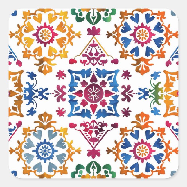 Mexican Colourful Star Tile Square Sticker (Front)