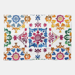 Mexican Colourful Star Tile Tea Towel