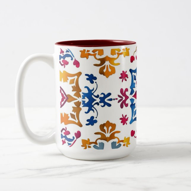 Mexican Colourful Star Tile Two-Tone Coffee Mug (Left)