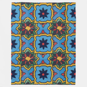 Mexican Colourful Tiles Fleece Blanket