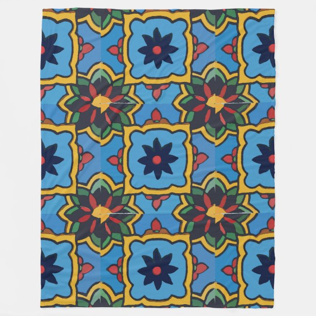 Mexican Colourful Tiles Fleece Blanket (Front)