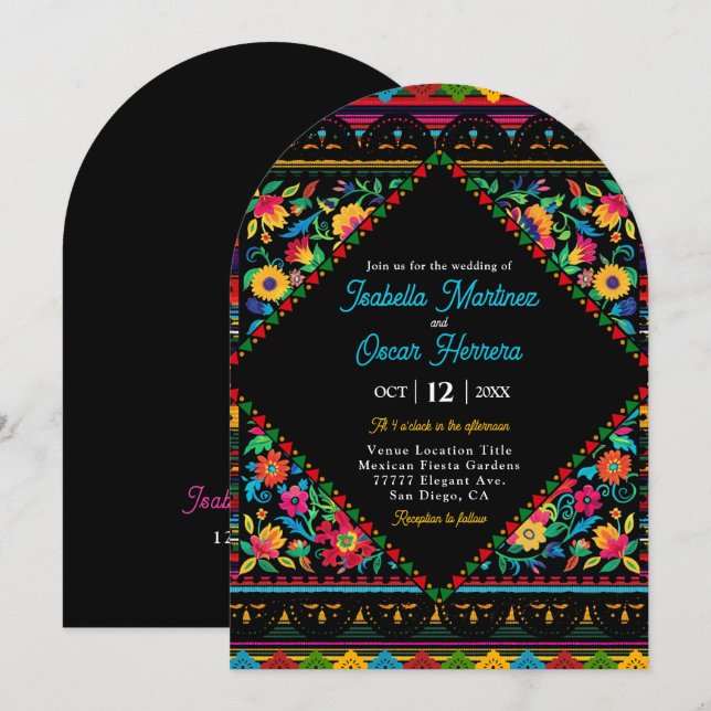 Mexican colourful wedding arch invitation (Front/Back)