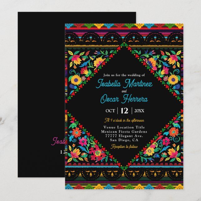 Mexican colourful wedding invitation (Front/Back)