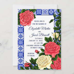 Mexican Coral and Cream Rose Wedding Invitation