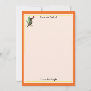 Mexican Crow & Rose Orange Personalised Stationery Note Card