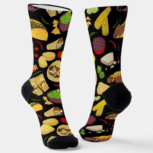 Mexican Cuisine Food Patterned Chef Socks (Angled)