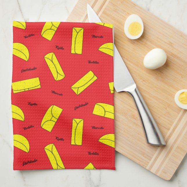 Mexican Cuisine Tortilla Burrito Fajita Enchilada Tea Towel (Quarter Fold)