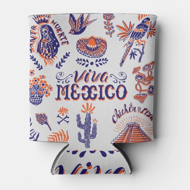 Mexican Culture Symbols Vintage Card Can Cooler (Front)