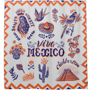 Mexican Culture Symbols Vintage Card Shower Curtain