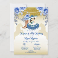 Mexican Cute Girl Baptism and Birthday Blue Flower