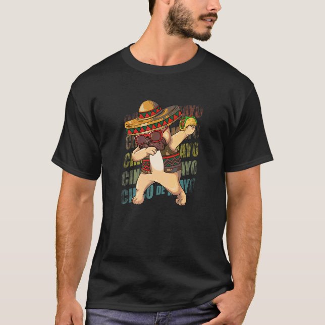 Mexican Dabbing Pug Dog Cinco De Mayo Poncho Sombr T-Shirt (Front)
