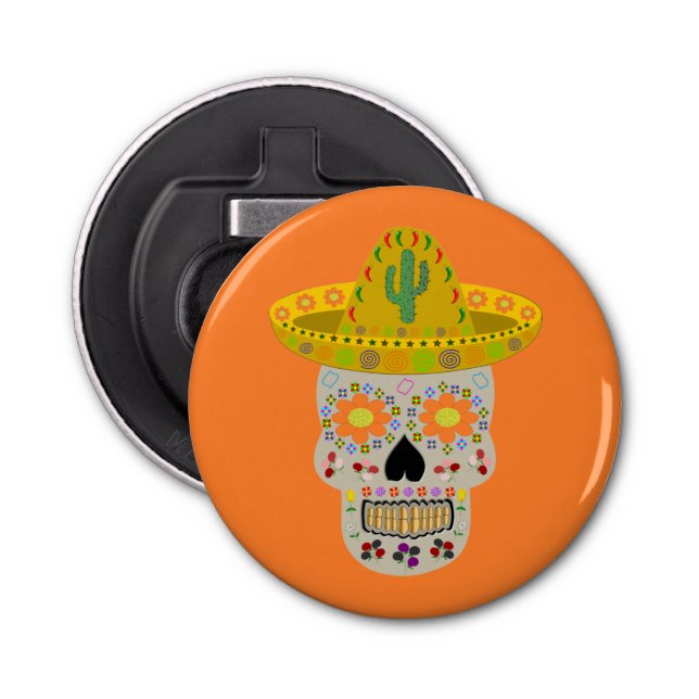 Mexican Day of the Dead Skull  Bottle Opener (Front)