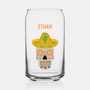 Mexican Day of the Dead Skull Custom Can Glass