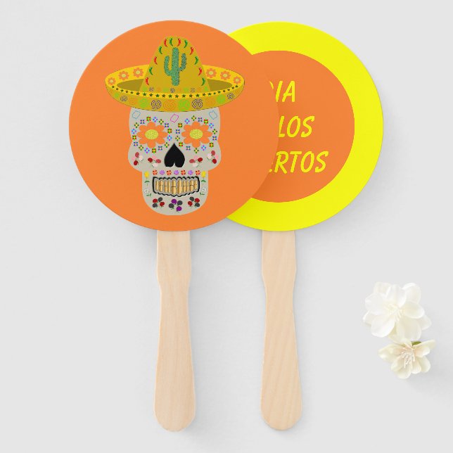 Mexican Day of the Dead Skull Custom Hand Fan (Front and Back)